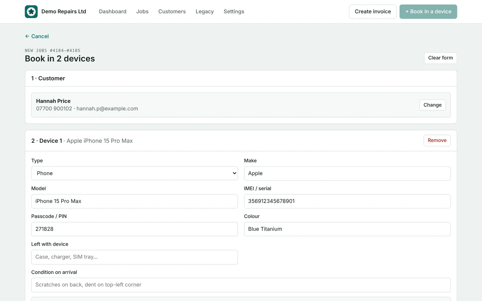 Booking form with two devices for one customer
