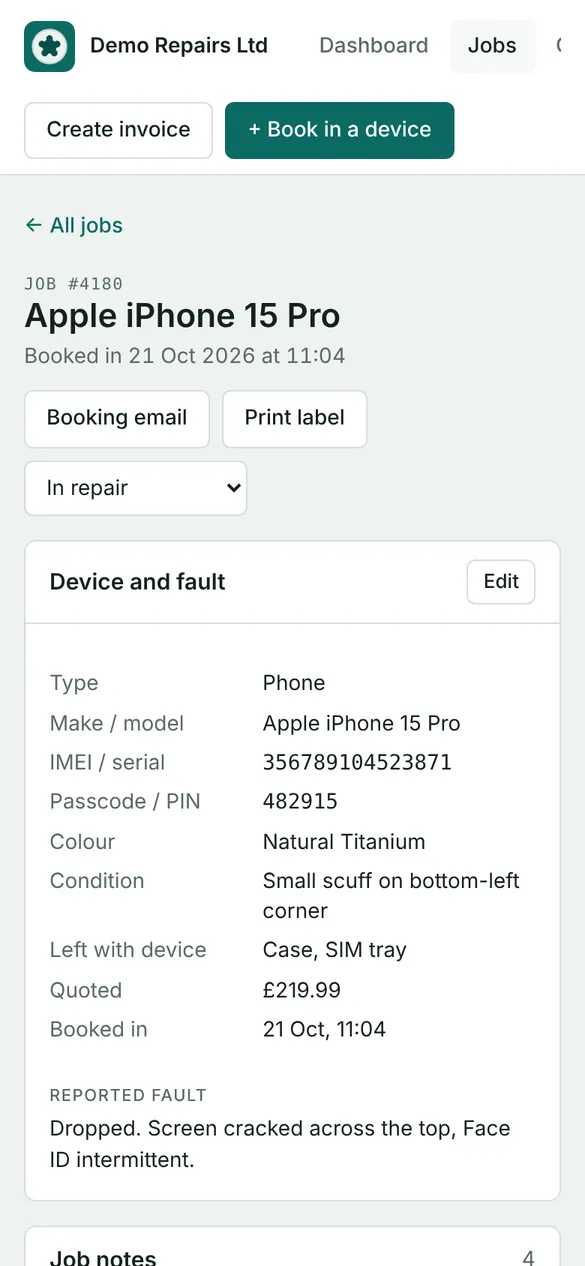 A job open on a phone